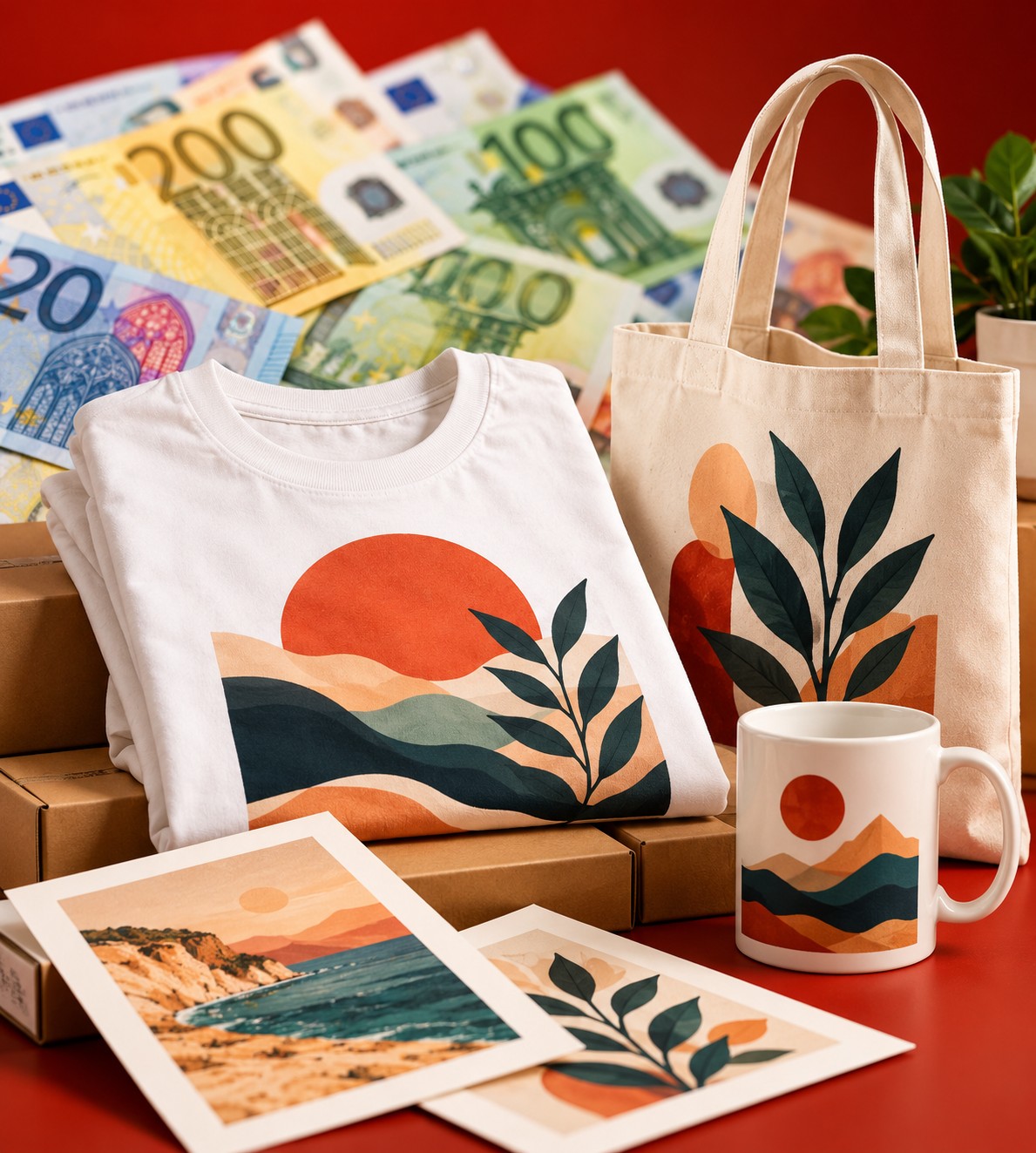Emprendedora diseñando productos de impresión bajo demanda